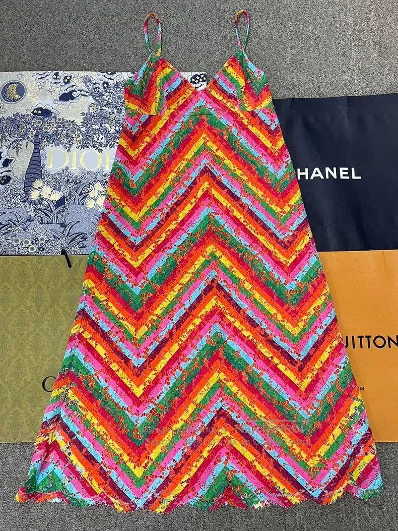 Valentino Valentino Colorful color-blocked striped lace slip dress Size M / US 6-8 / IT 42-44 - 1 Thumbnail