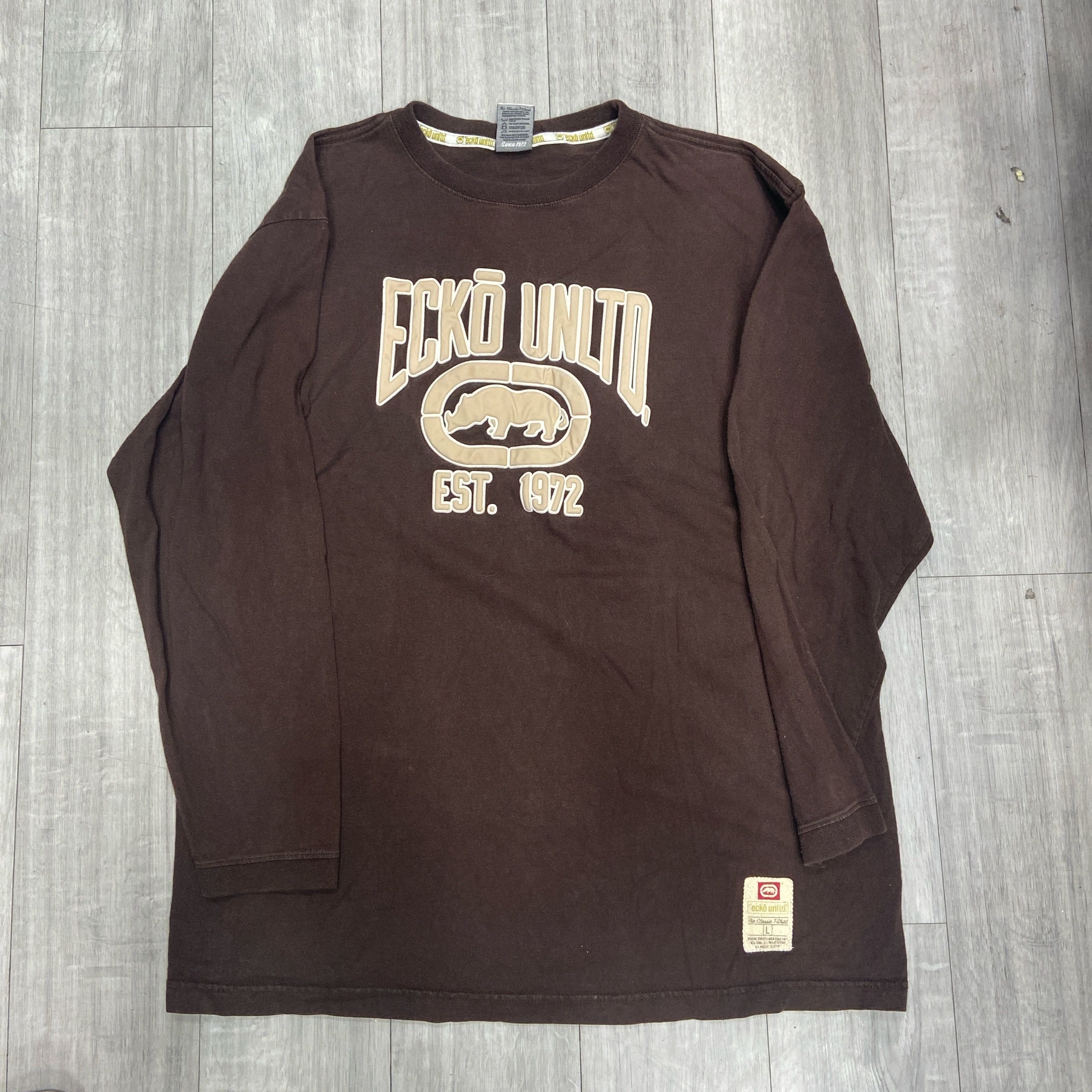Ecko Unltd. Vintage Ecko Unltd. Brown Long Sleeve Graphic T-Shirt Size US XL / EU 56 / 4 - 1 Thumbnail