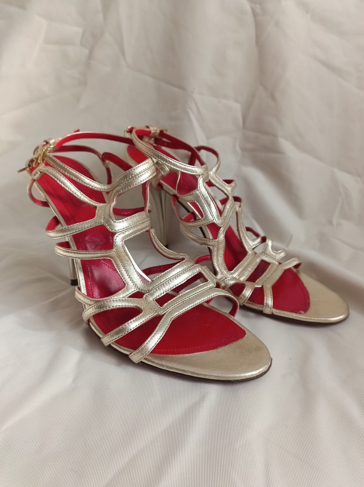 Paciotti Cesare Paciotti Gold Red Leather Heels Sandals EU 41 Size US 11 / IT 41 - 4 Thumbnail
