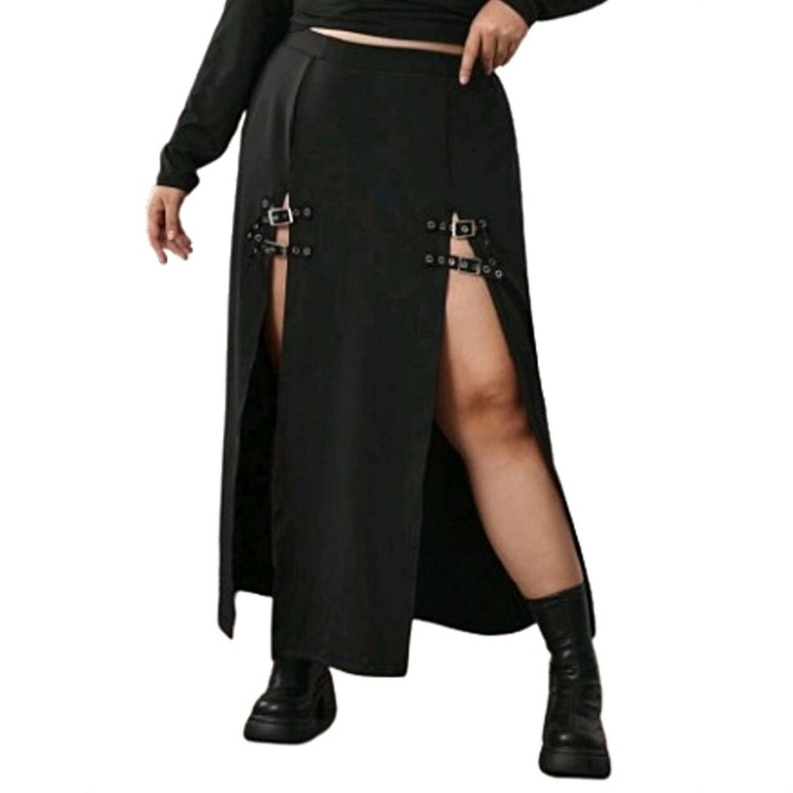Other MIDNITE BLACK ☆ BUCKLE ACCENT ☆ HIGH SLIT ☆ SKIRT ☆ 5x ☆ NWT Size 30" / US 8 / IT 44 - 3 Thumbnail