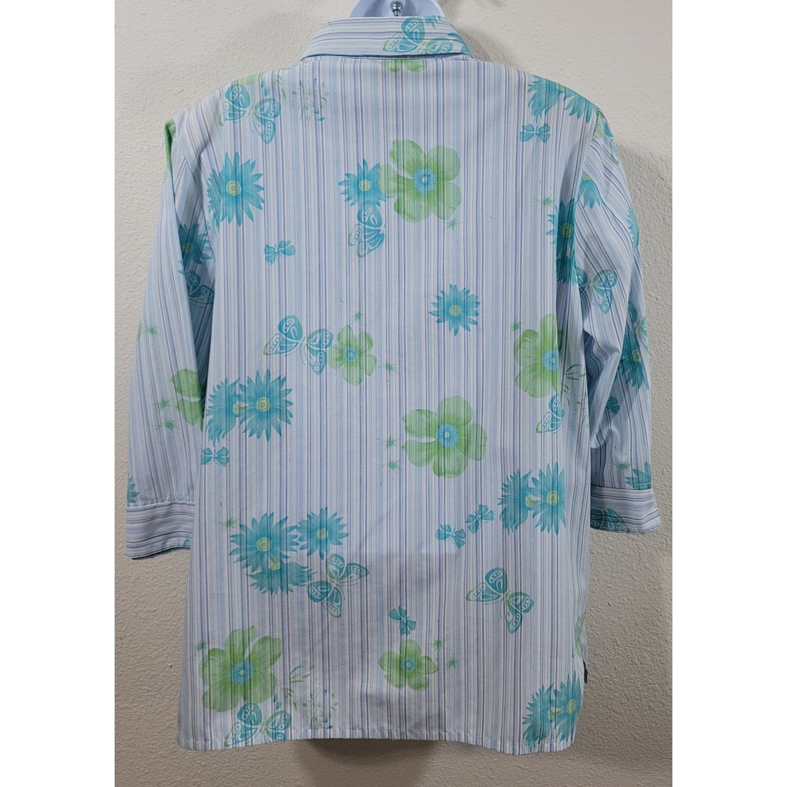 Other Allison Daley Blue Green Striped Floral Button Top 16 Size XXL / US 16-18 / IT 52-54 - 3 Thumbnail