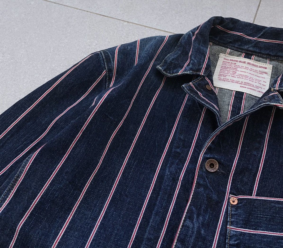 Edwin VTG EDWIN 13oz Grand Blue Selvage Denim Jacket Striped Jeans Size US L / EU 52-54 / 3 - 9 Thumbnail