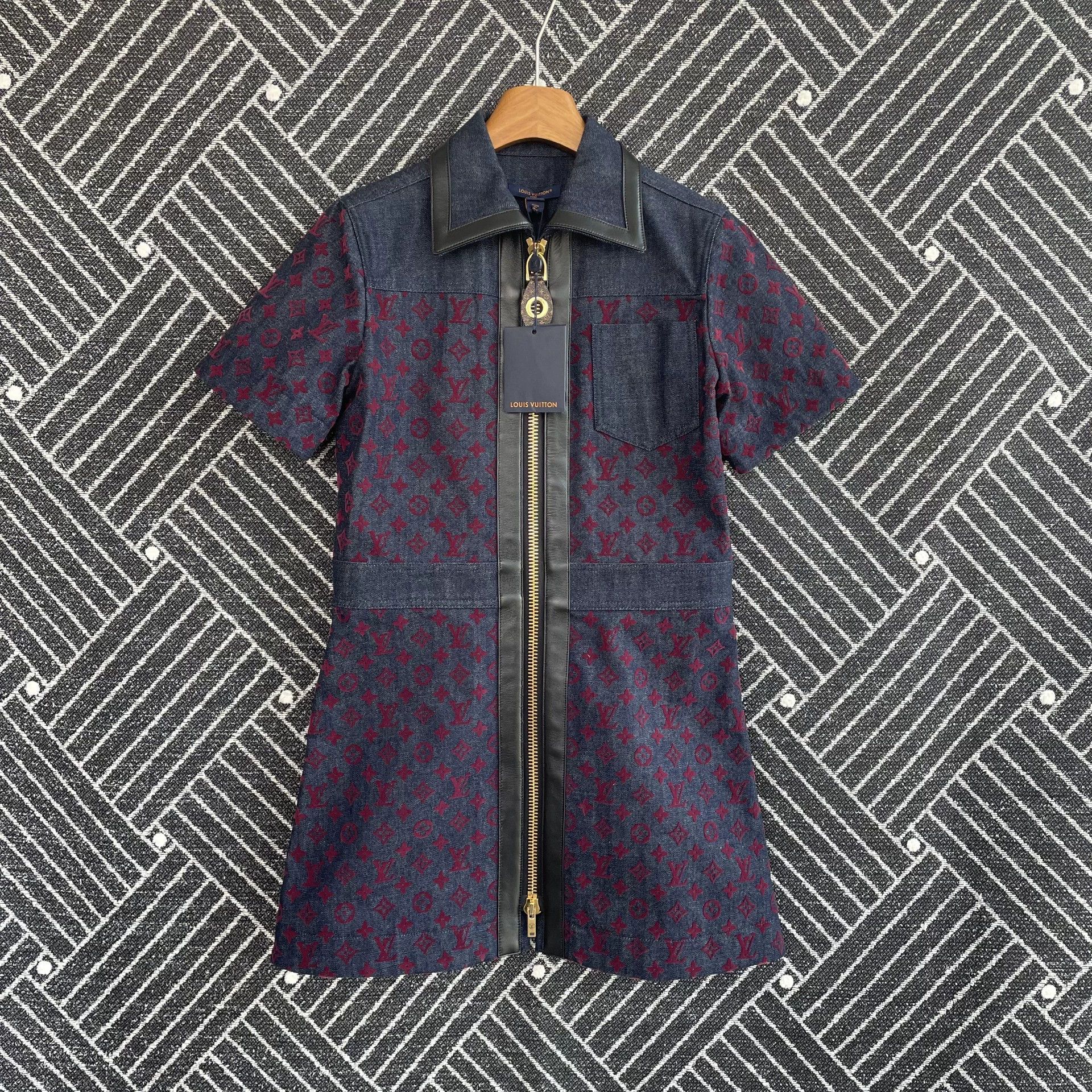 LOUIS VUITTON all over print short dress women's navy 36