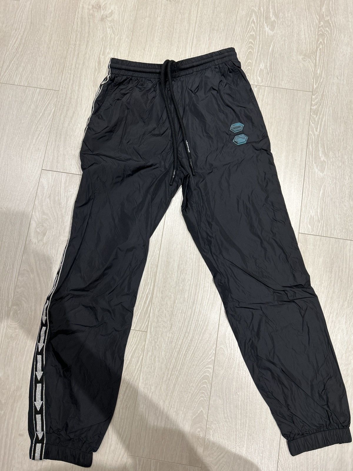 image of Off White Nylon Joggers With Arrows Panels On Both Side in Black, Men's (Size 32)