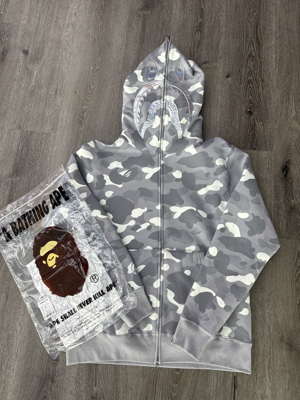 image of Bape City Camo Shark Full Zip Hoodie (Ss24) in Grey, Men's (Size Large)