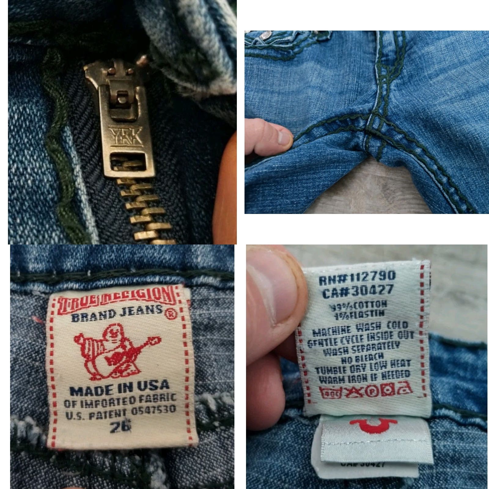 True Religion VINTAGE True Religion Jeans Green Stitch Low Rise Straight Women’s 26 Blue USA Made Size 26" / US 2 / IT 38 - 8 Thumbnail
