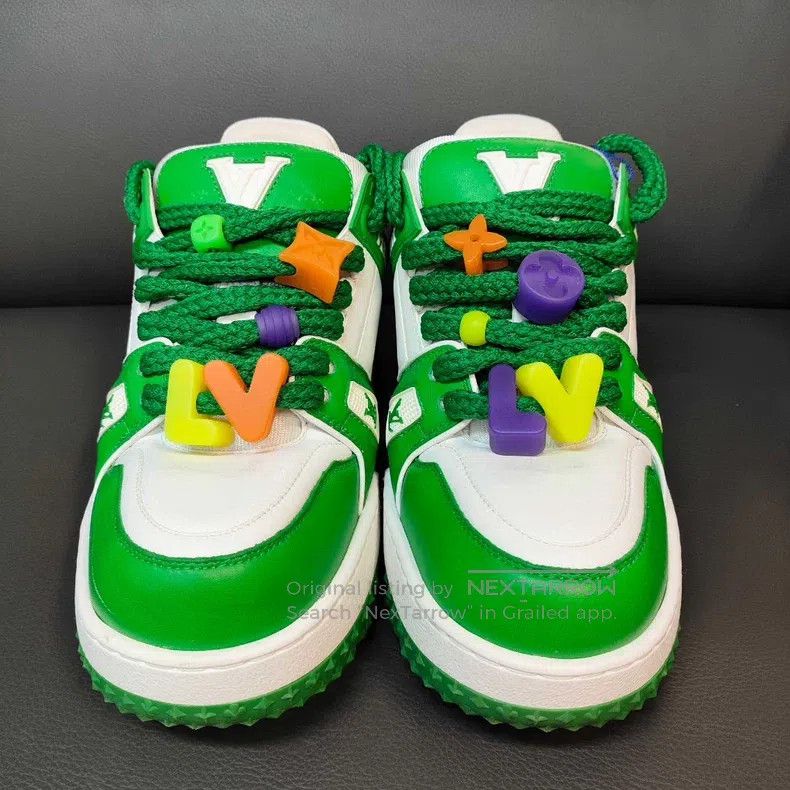 Louis Vuitton Louis Vuitton White and green small fat shoes Size US 7 / EU 40 - 1 Thumbnail