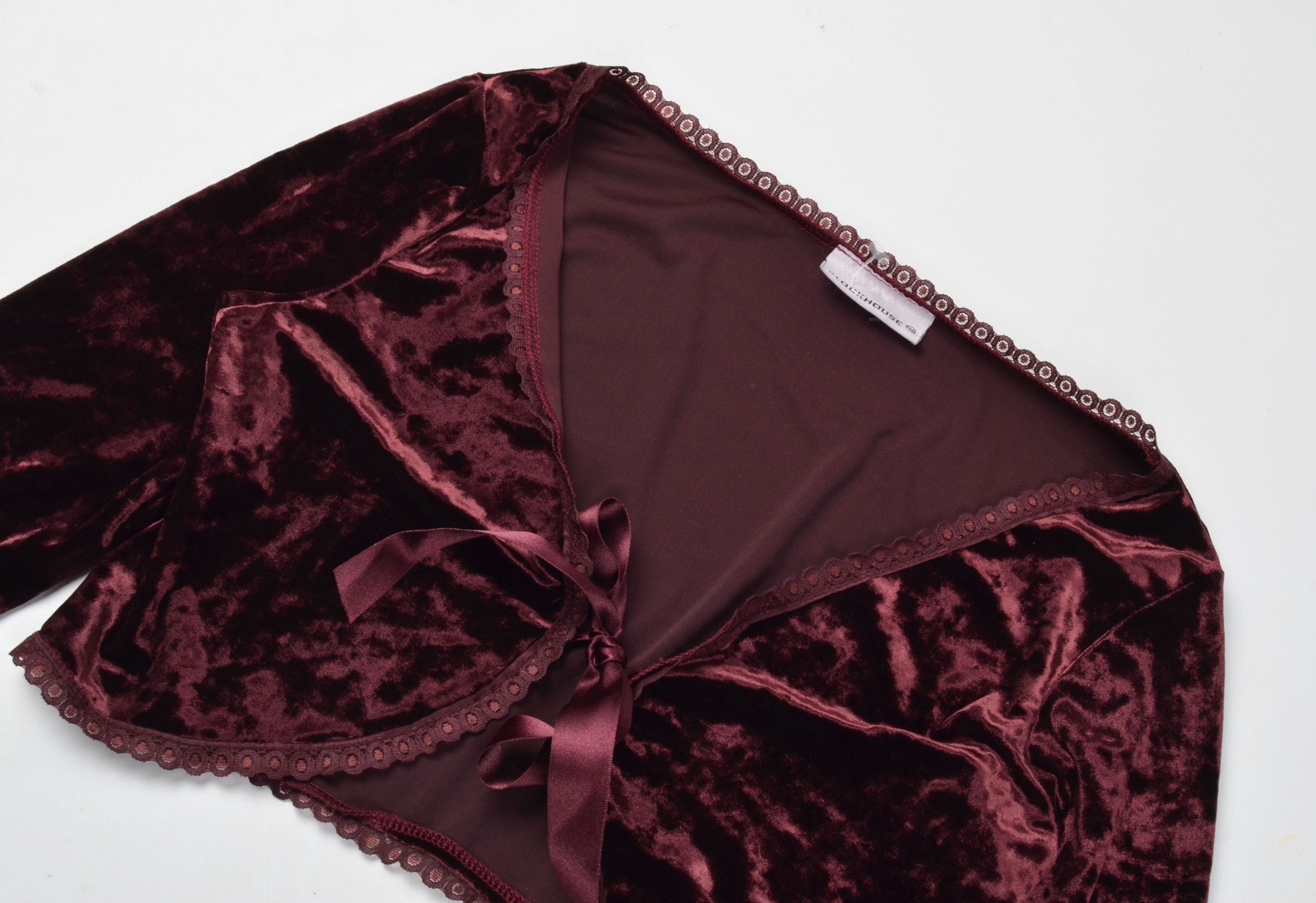 C&A × Designer × Vintage Clockhouse Vintage Y2K Fairy Burgundy Cropped Bolero Top Size S / US 4 / IT 40 - 5 Thumbnail