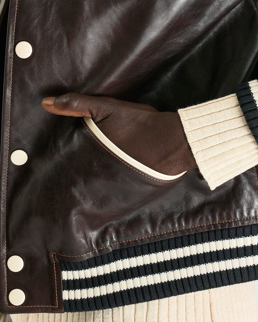 o1s1v1r1oon0825 Prince Varsity Jacket in Dark Brown