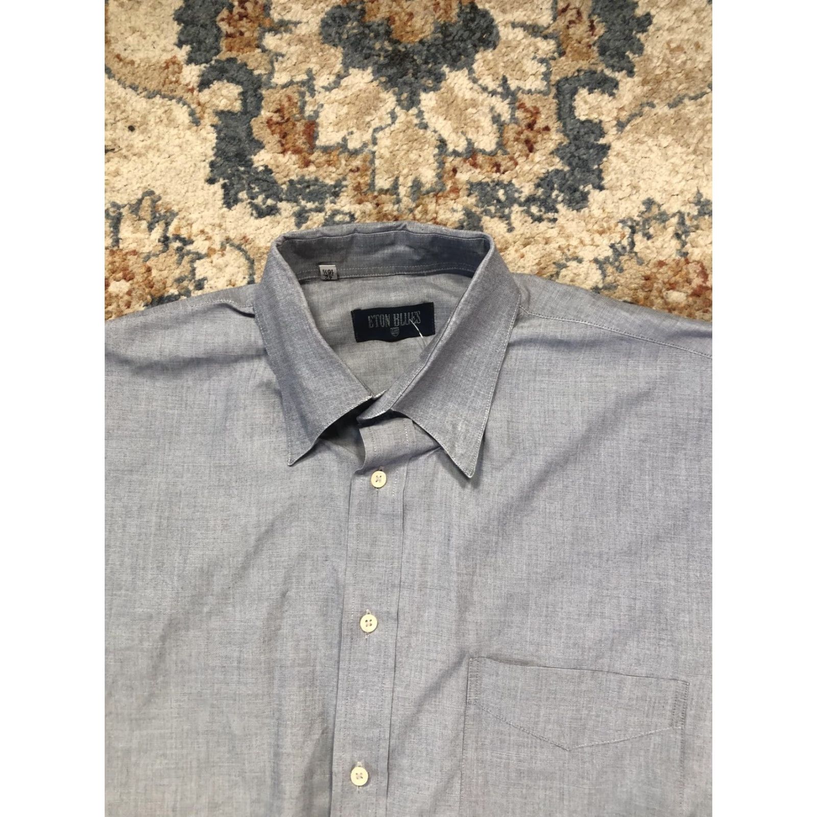 Eton Eton Blues Dress Shirt Mens 16.5 Blue Solid Long Sleeve Button Front Casual Shirt Size US XL / EU 56 / 4 - 2 Thumbnail