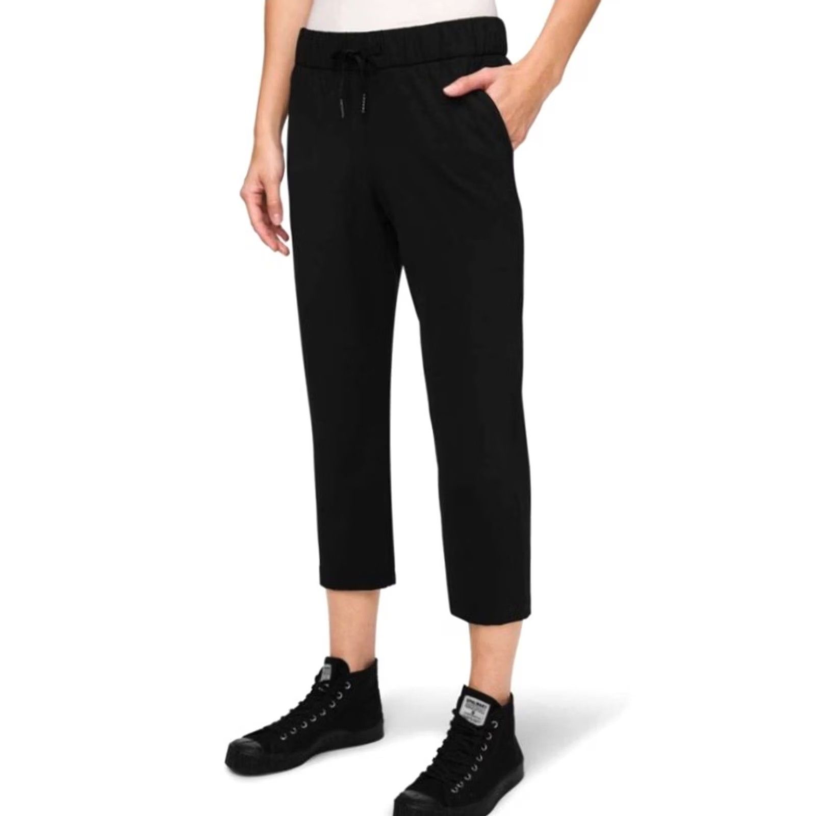 Lululemon Lululemon On The Fly Crop Pants Womens 10 Black Woven 23" Ism Drawstring Pockets Size 32" / US 10 / IT 46 - 2 Thumbnail