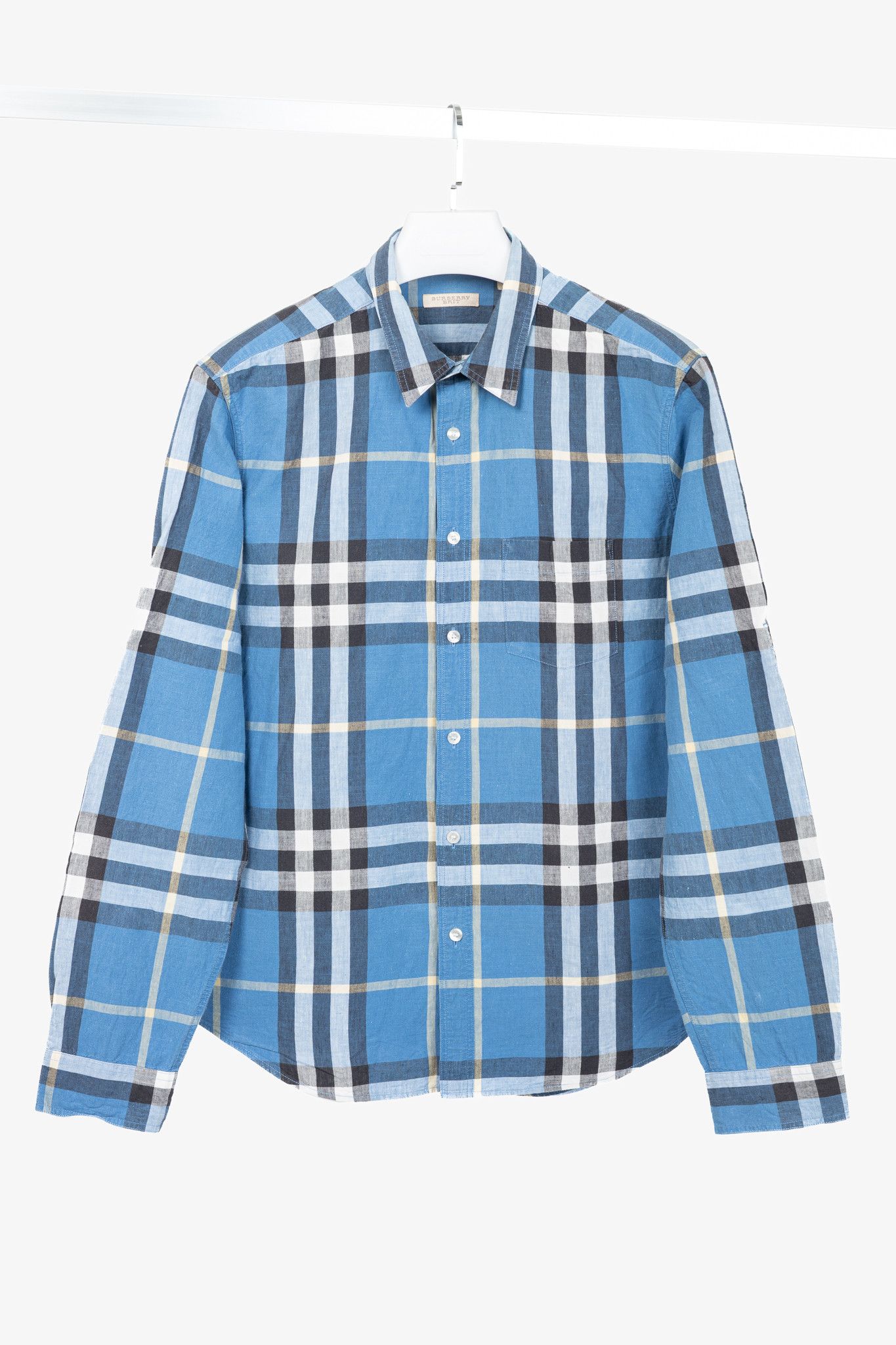 Burberry Burberry Brit Blue Check Cotton Linen Buttoned Shirt Size US XL / EU 56 / 4 - 1 Thumbnail