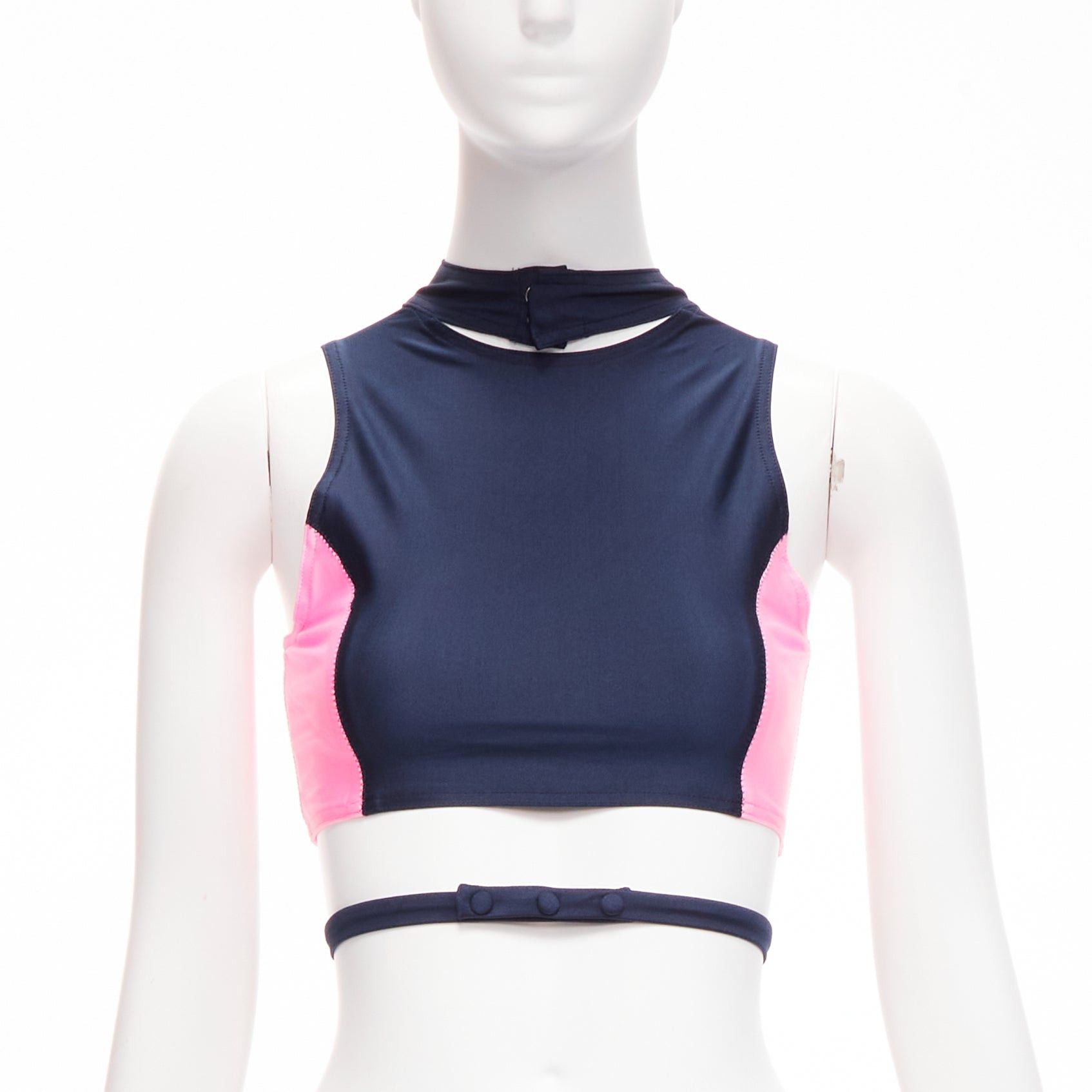 Ambush Design new AMBUSH pink navy panelled logo back waist tie cropped sports top Size 1 S Size S / US 4 / IT 40 - 1 Thumbnail