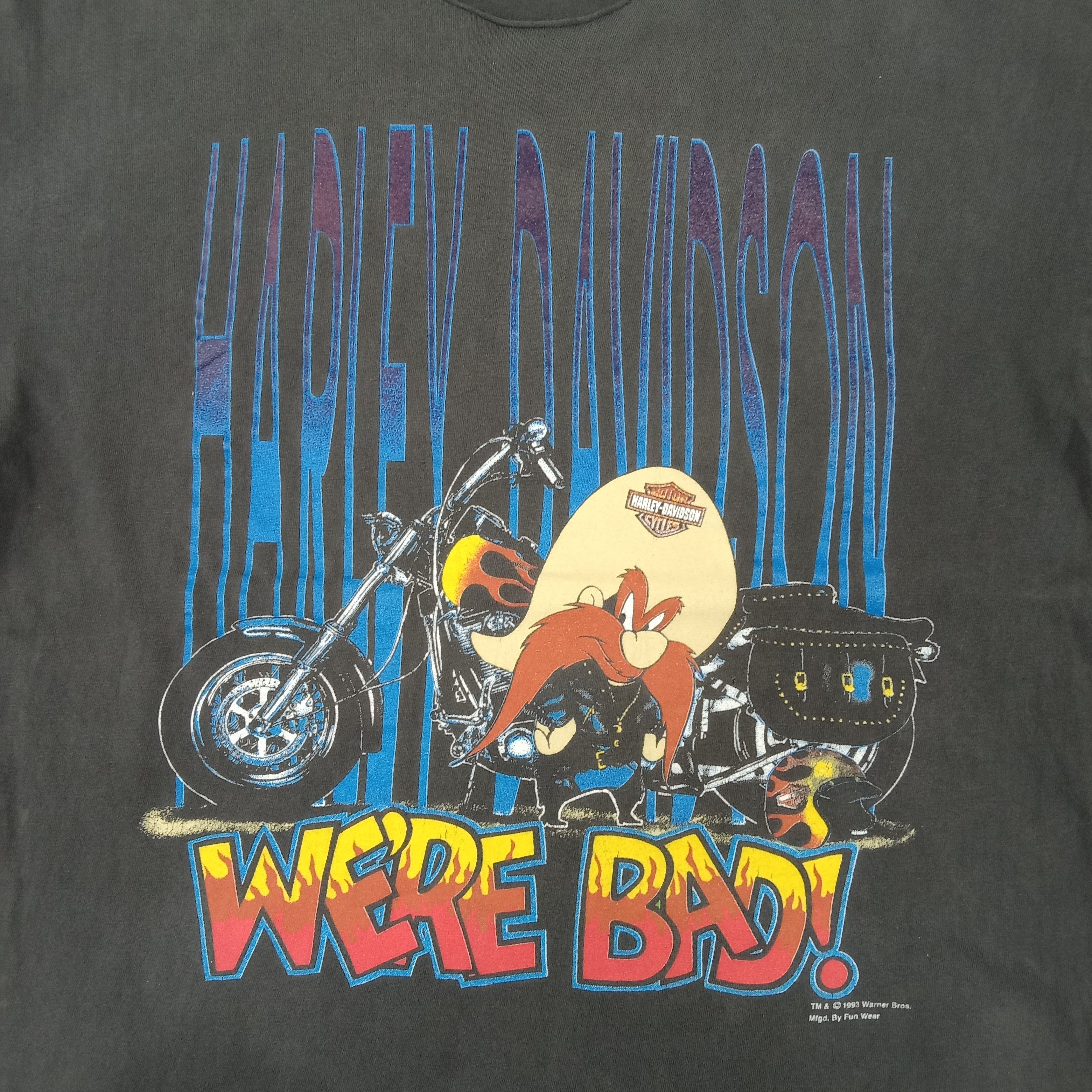 Harley Davidson × Vintage × Warner Bros Vintage 90's Harley Davidson X Warner Bros Distressed Tshirt Size US L / EU 52-54 / 3 - 2 Thumbnail