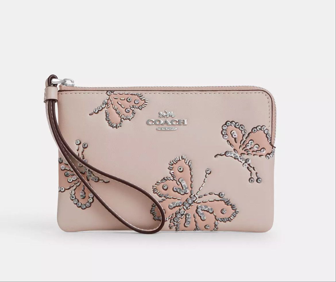 Coach Corner Zip Wristlet With Sparkly Butterfly Print CCJ72 Size ONE SIZE - 4 Thumbnail
