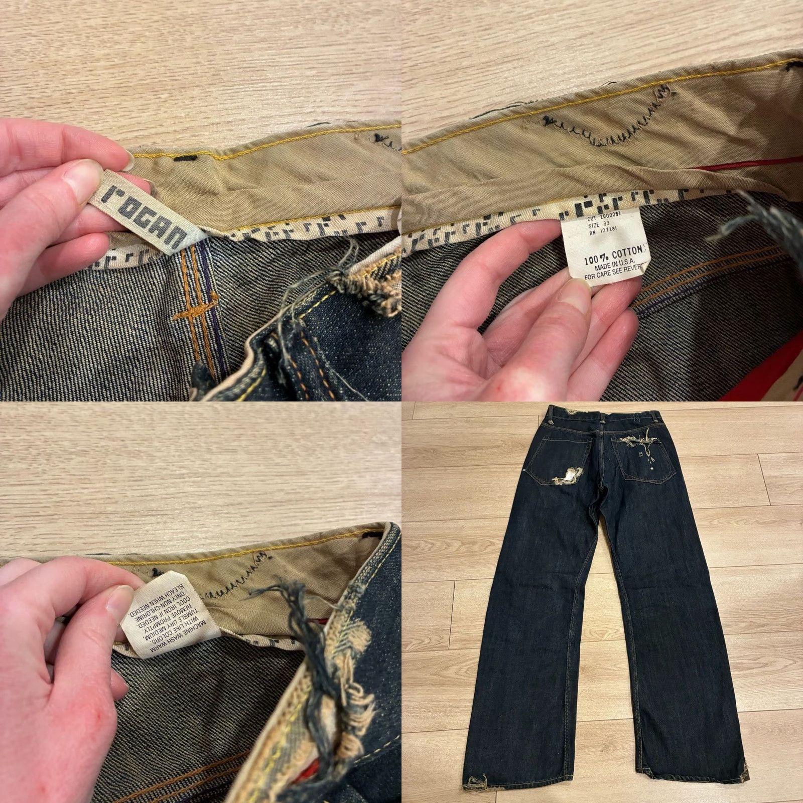 Vintage Rogan Distressed Dark Wash Funnel Button Fly Embroidered Jeans 33 Men Size 33 Regular Straight Blue NWT (New without tags) Size US 33 - 8 Thumbnail
