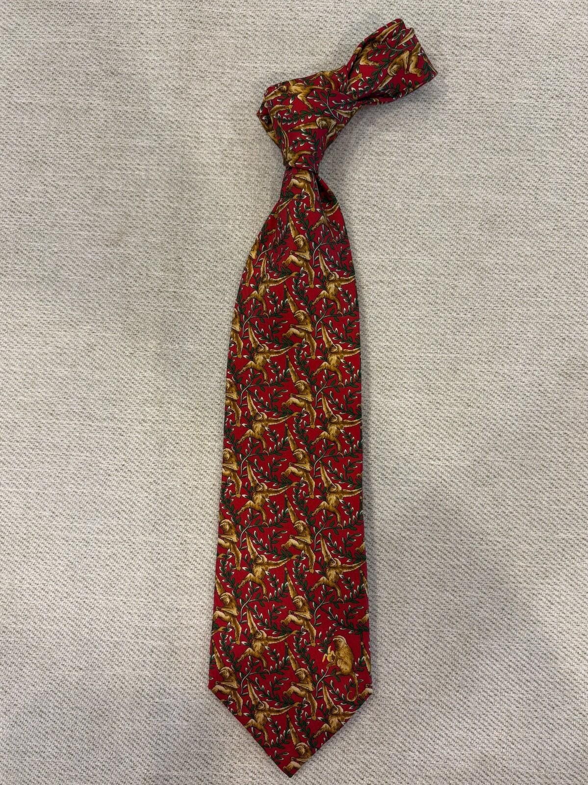 Alfred Dunhill Dunhill London Silk Tie Red Monkey Animal Print Italy Size ONE SIZE - 7 Thumbnail