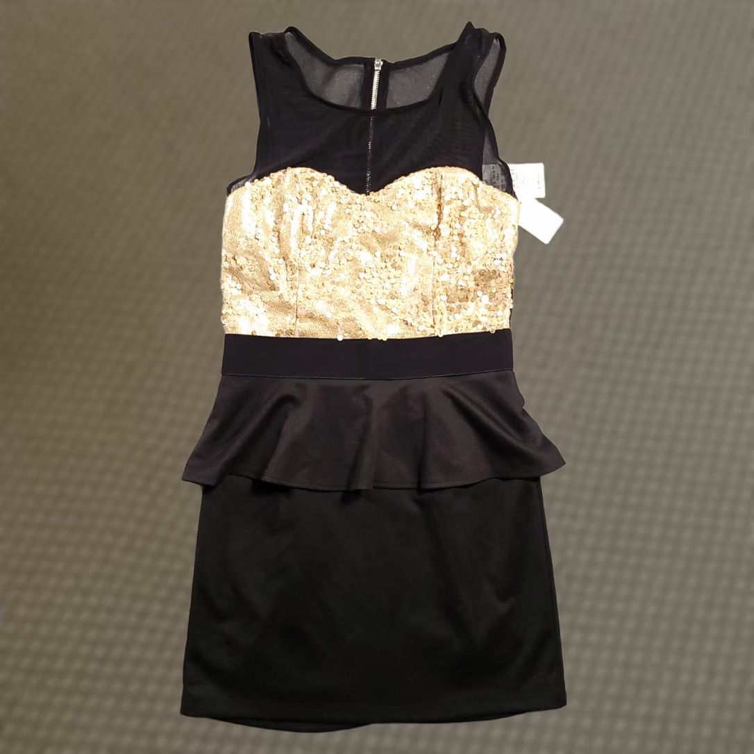 Vintage Speechless Womens Dress Large Black Formal Cocktail Prom Party Sequins Back Zip Dress Sheath Sleeveless Square Neck Short Length Size L / US 10 / IT 46 - 1 Thumbnail