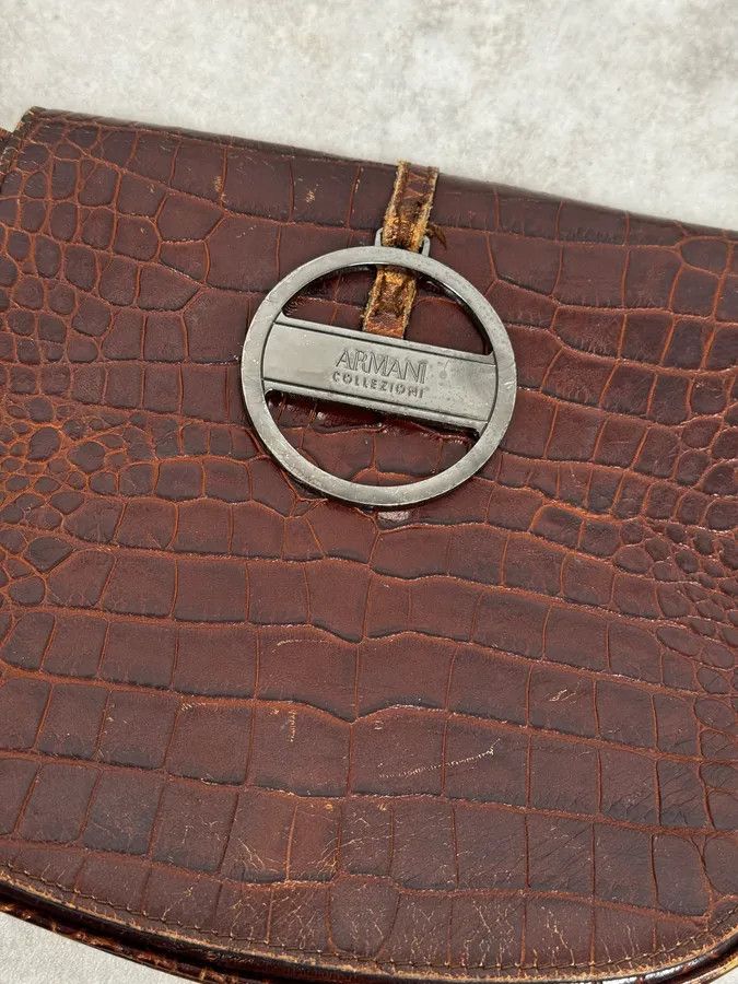 Armani Collezioni AW2011 Armani Brown Crocodile Effect Leather Shoulder Bag Size ONE SIZE - 8 Thumbnail
