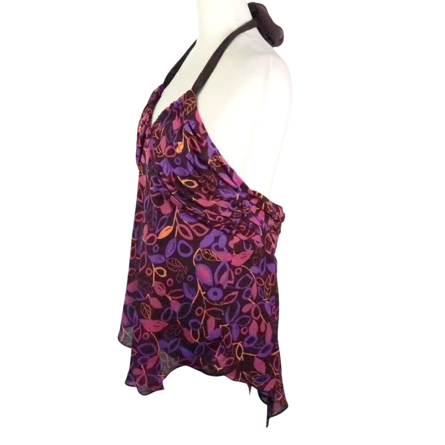 Vintage VINTAGE Mix It Blouse Halter Top XL Sleeveless Floral 90s Bohemian Party Casual Women Brown Purple Span 29in XL Womens Size XL / US 12-14 / IT 48-50 - 3 Thumbnail