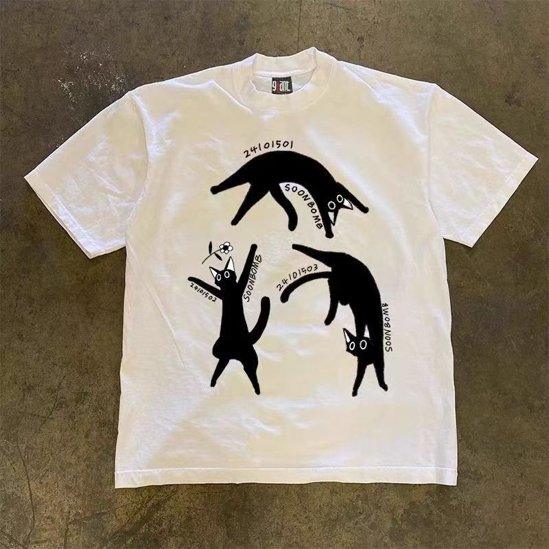 Japanese Brand White retro cat print cotton t-shirt Size US M / EU 48-50 / 2 - 1 Thumbnail