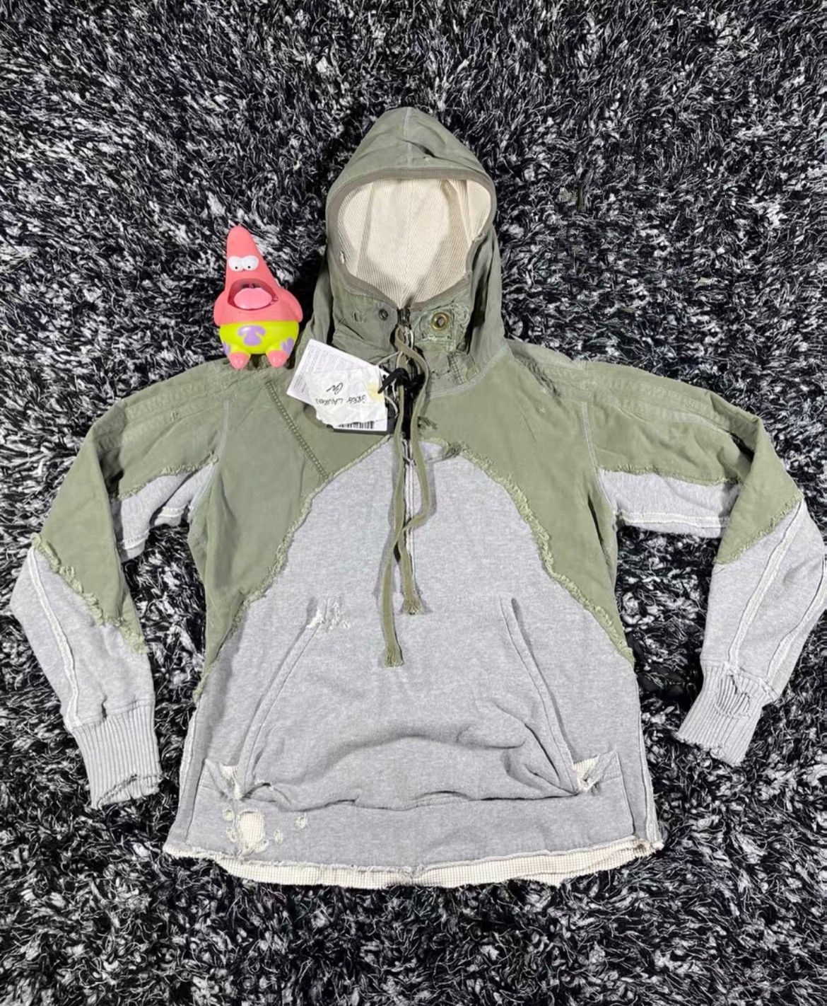 Greg Lauren Fabric Patchwork Zipper Drawstring Turtleneck Hoodie Size US M / EU 48-50 / 2 - 1 Thumbnail