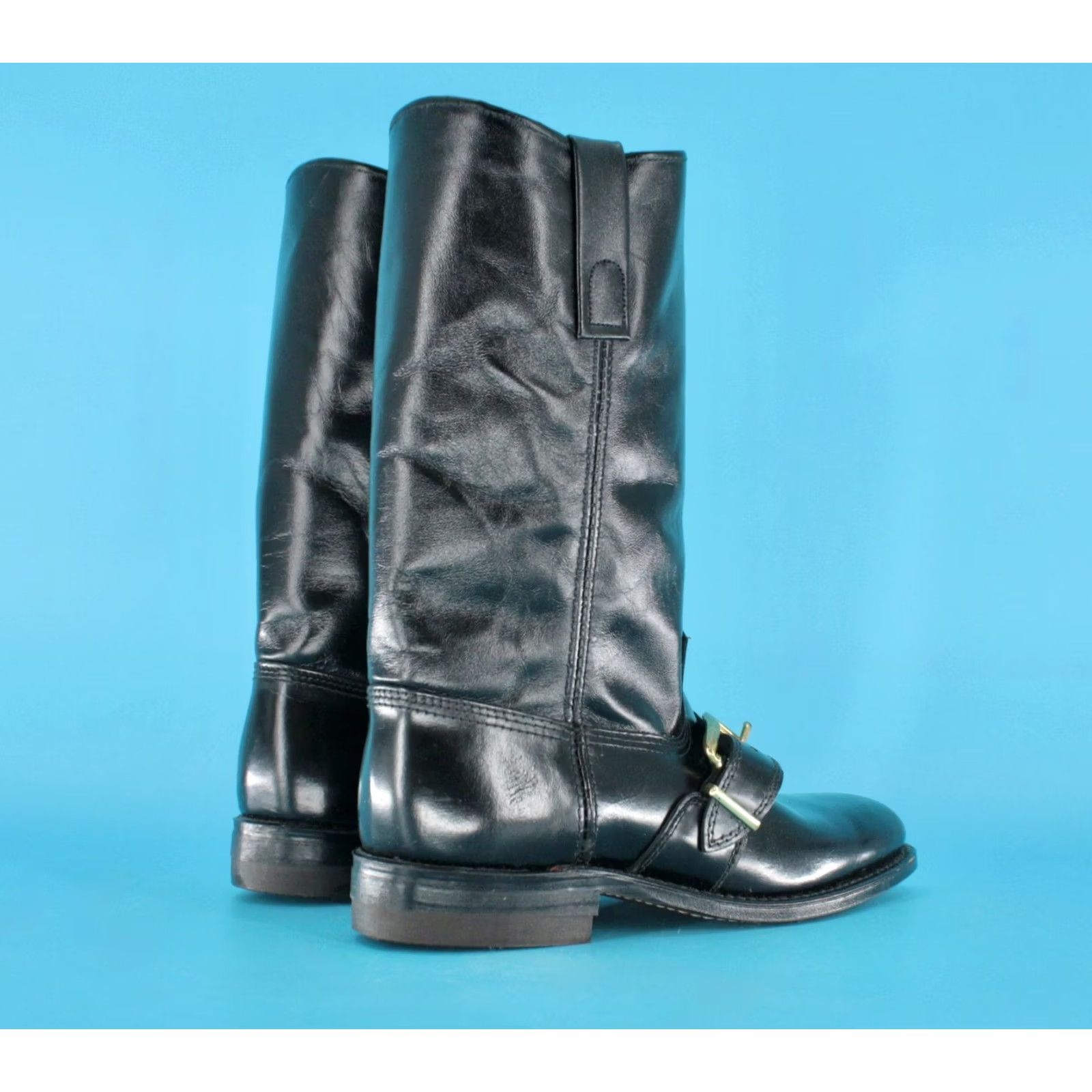 Vintage Texas Boots Men’s 70s VTG NOS Black Leather Boot 7.5 D 1970s Engineer Captoe Style Size US 8 / EU 41 - 6 Thumbnail