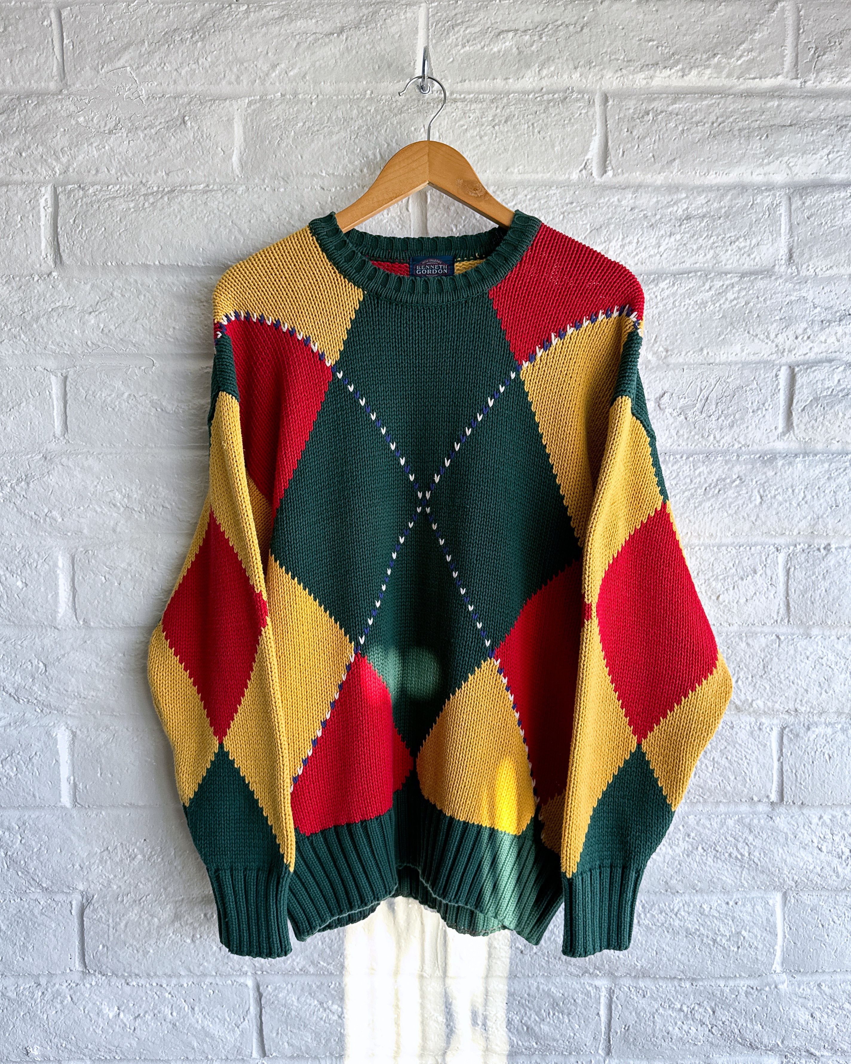 Vintage Vintage 90s Kenneth Gordon Argyle Grandpa Knit Sweater Large Size US L / EU 52-54 / 3 - 1 Thumbnail