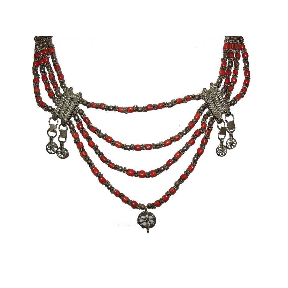 Designer Yemenite Necklace Silver Filigree Mediterranean Red Bead Size ONE SIZE - 3 Thumbnail