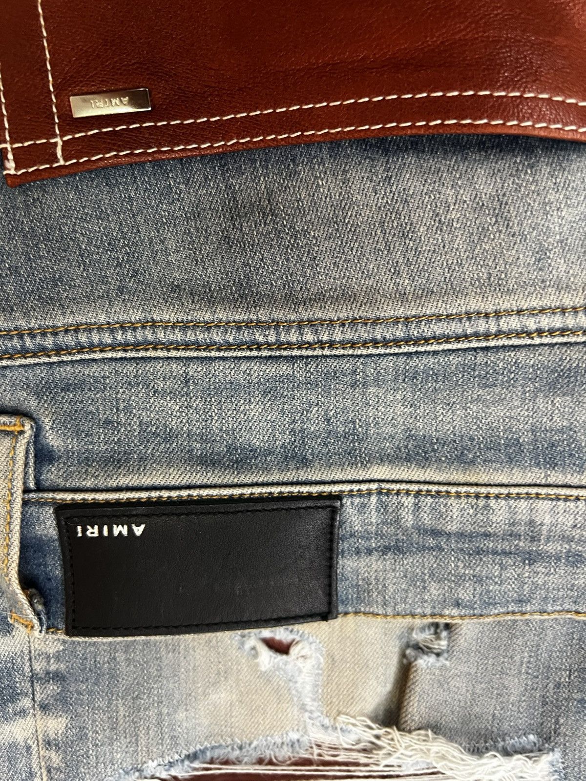 Amiri Amiri MX1 Distressed Blue Denim Jeans Thigh Patch –Size 38 . Size US 38 / EU 54 - 4 Thumbnail