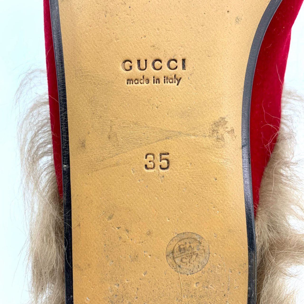 Gucci Gucci Womens Red Velvet & Fur Horsebit Mule Loafers Size 35 Size US 5 / IT 35 - 4 Thumbnail