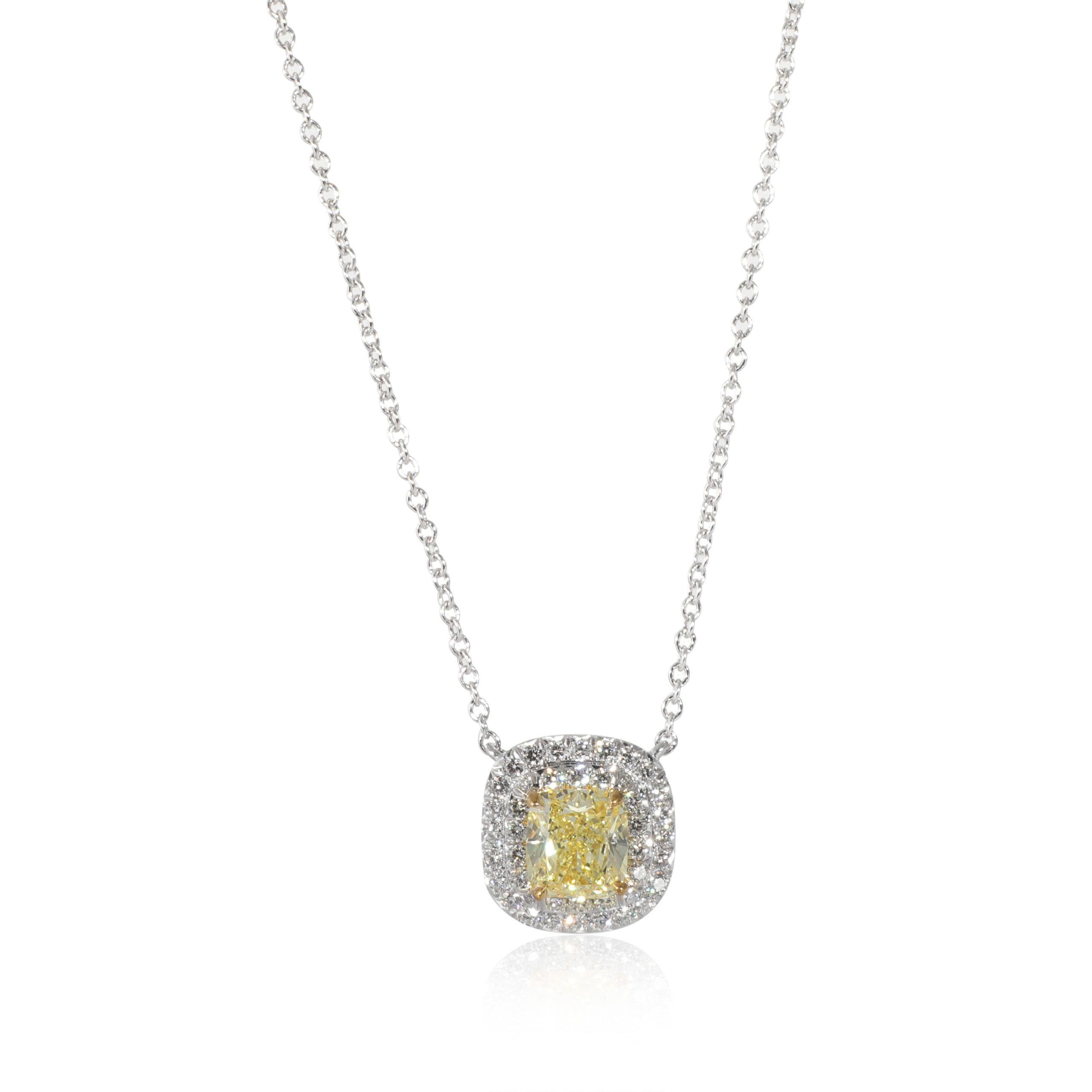 image of Tiffany Co Tiffany & Co. Soleste Halo Fancy Intense Yellow Cushion Pendant If 1 1/4 Ctw, Women's
