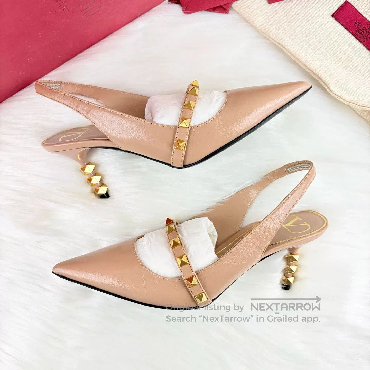 Valentino Valentino Nude Pointed Studded High Heels. Size US 4 / IT 34 - 5 Thumbnail