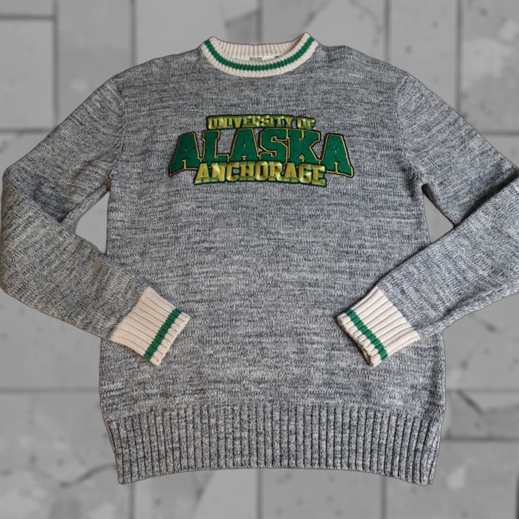 Vintage Bruzer Sweater Mens Small Gray University of Alaska Anchorage Pullover Knit V-Neck Size US S / EU 44-46 / 1 - 1 Thumbnail