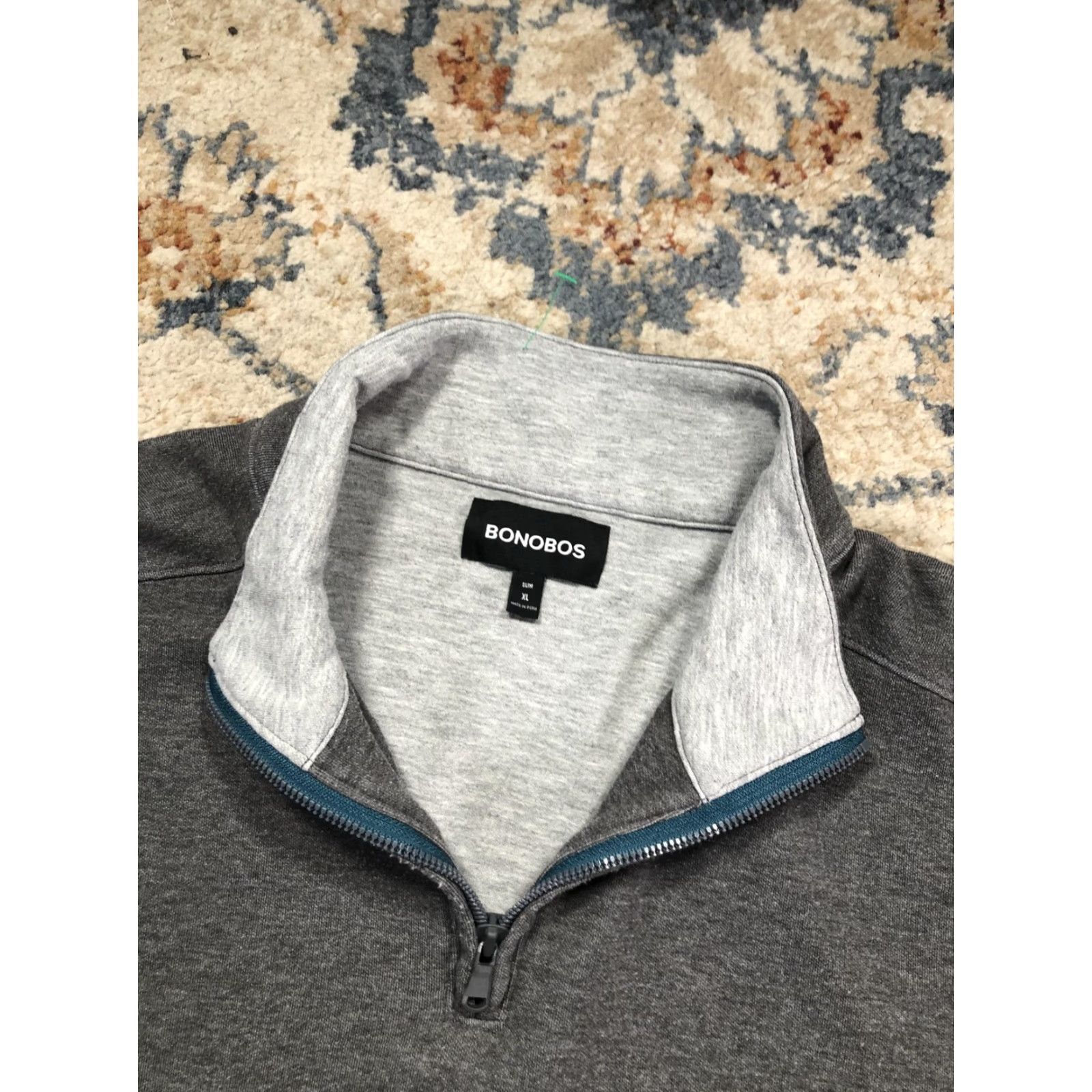 Bonobos Bonobos Sweatshirt Mens XL Gray 1/4 Zip Slim Knit Mock Neck Pullover Solid Size US XL / EU 56 / 4 - 7 Thumbnail