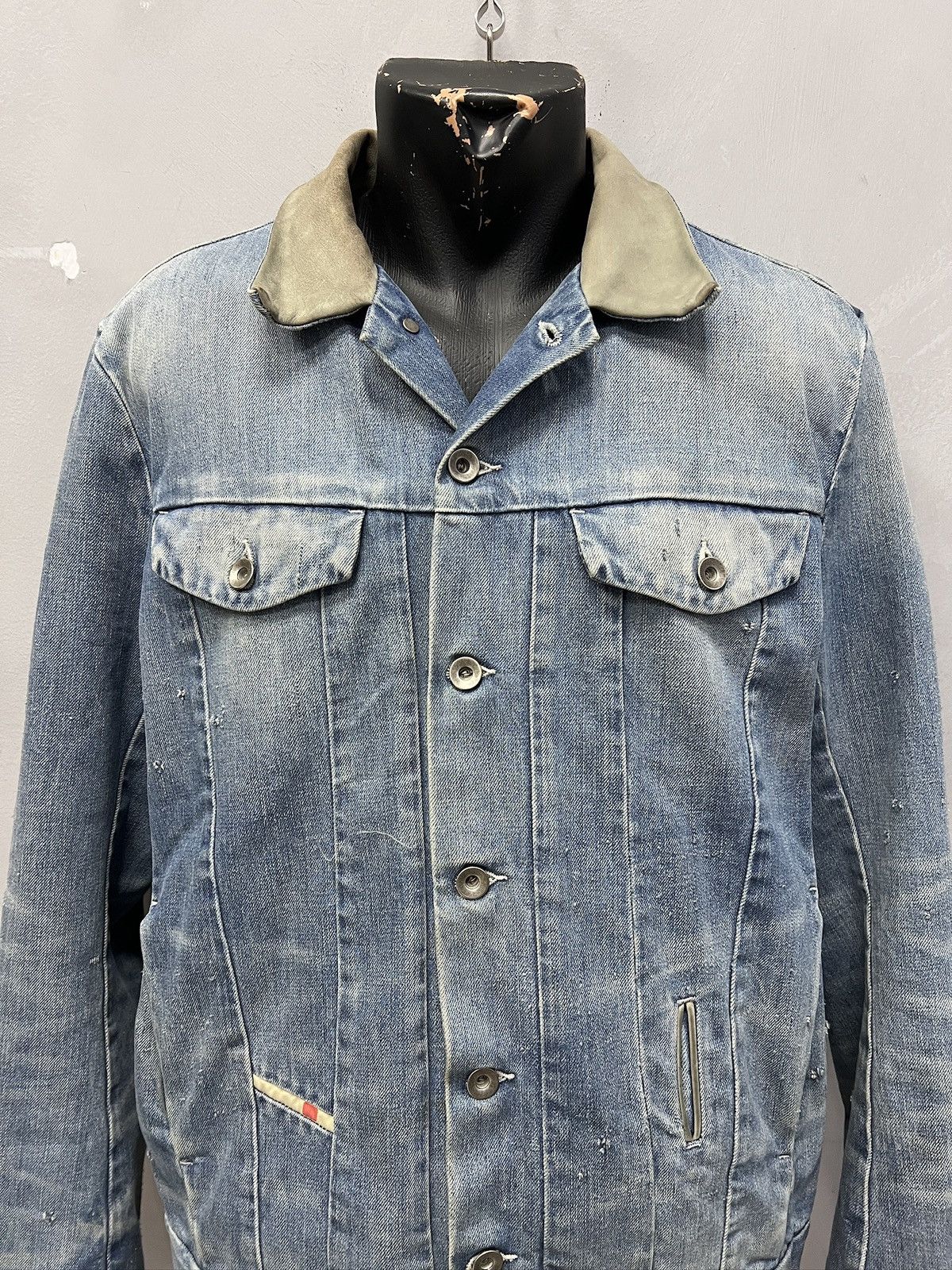 Diesel Diesel leather collar denim distressed trucker jacket y2k Size US M / EU 48-50 / 2 - 2 Thumbnail