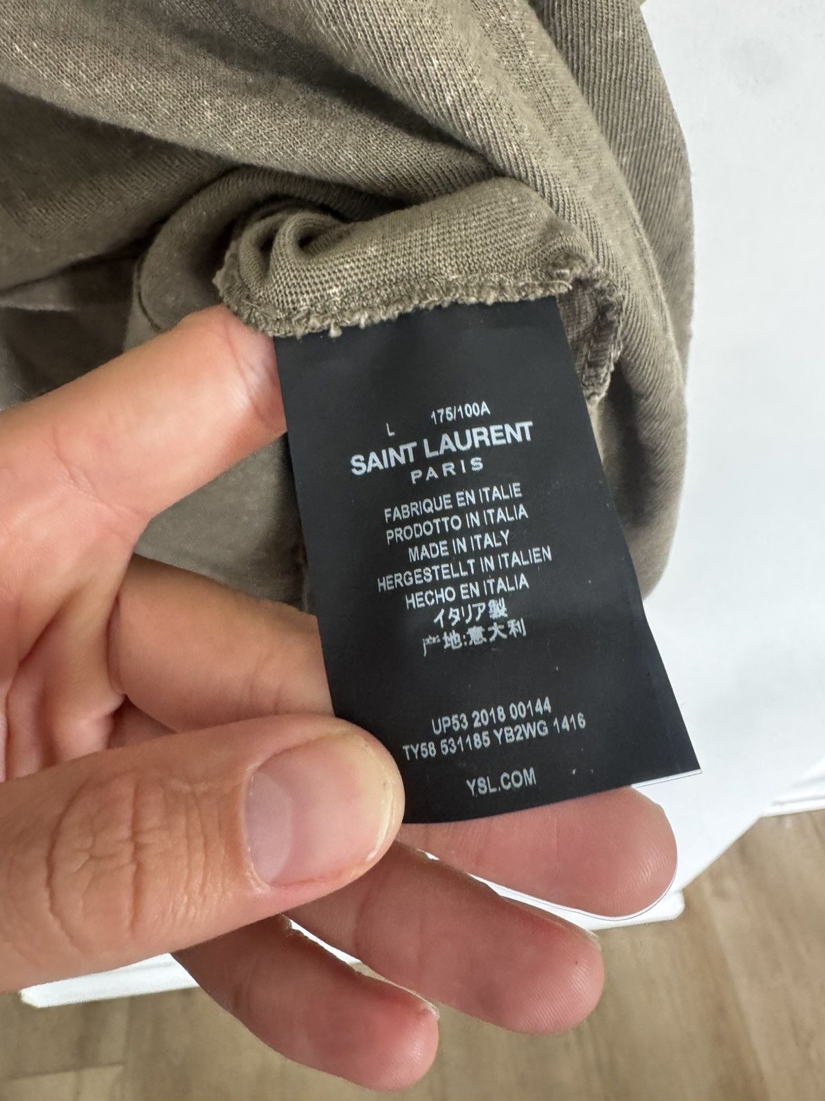 Saint Laurent Paris Olive Logo Distressed T Size US L / EU 52-54 / 3 - 3 Thumbnail