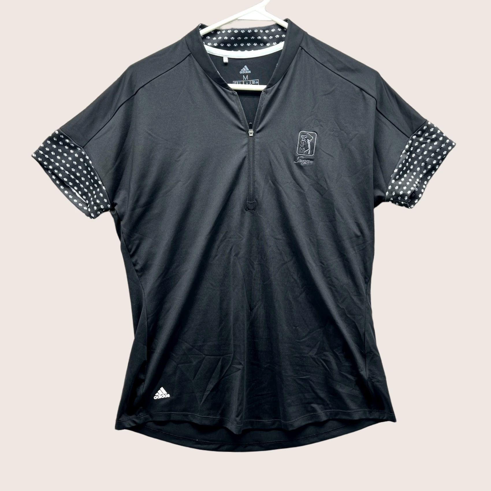 Adidas Adidas Polo Shirt Women Medium Black Jersey Short Sleeve Collared Button Polo Top Casual All Seasons 365 Printed Size M / US 6-8 / IT 42-44 - 1 Thumbnail
