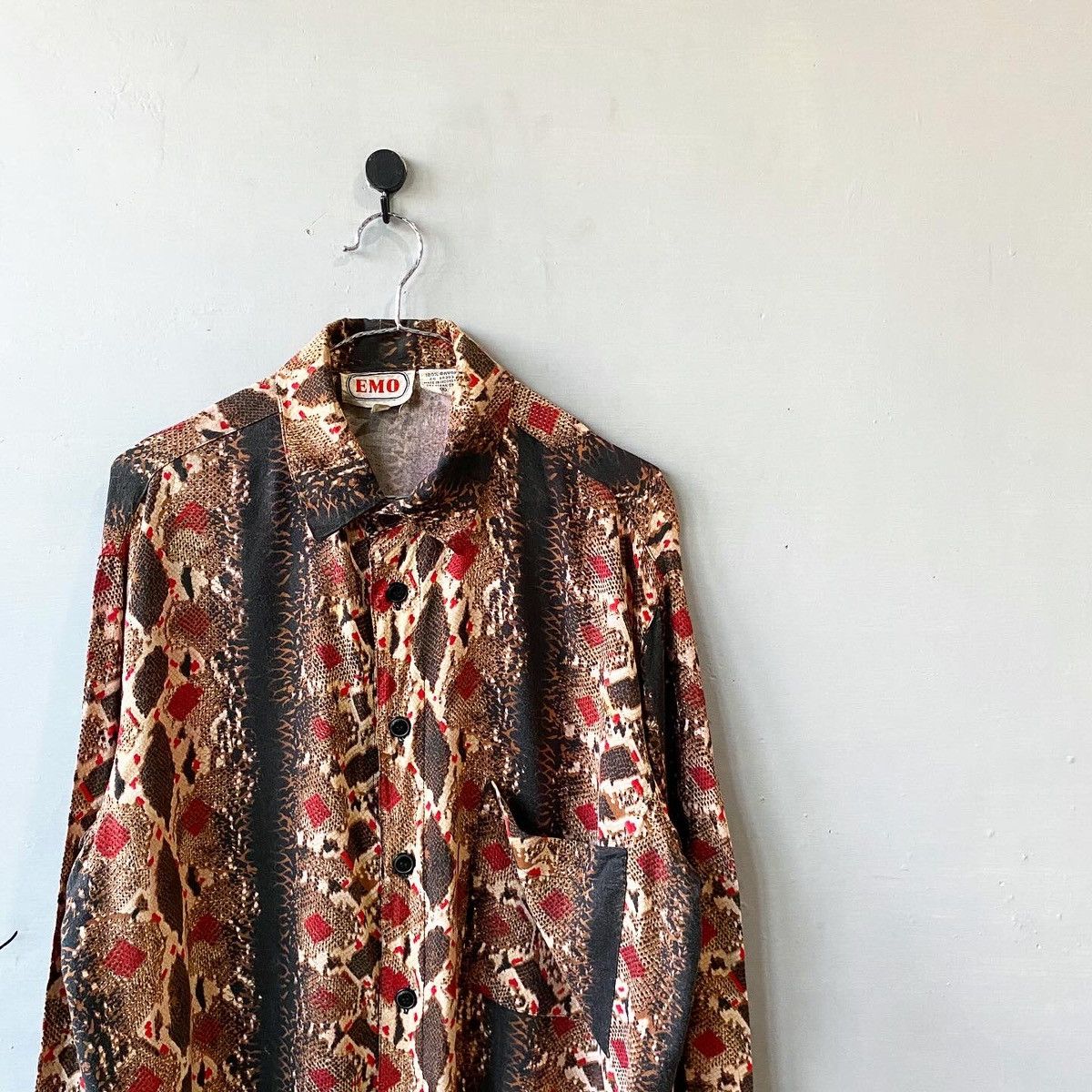 image of Archival Clothing x Vintage Emo Snake Skin Motif Rayon Shirt in Black, Men's (Size XL)