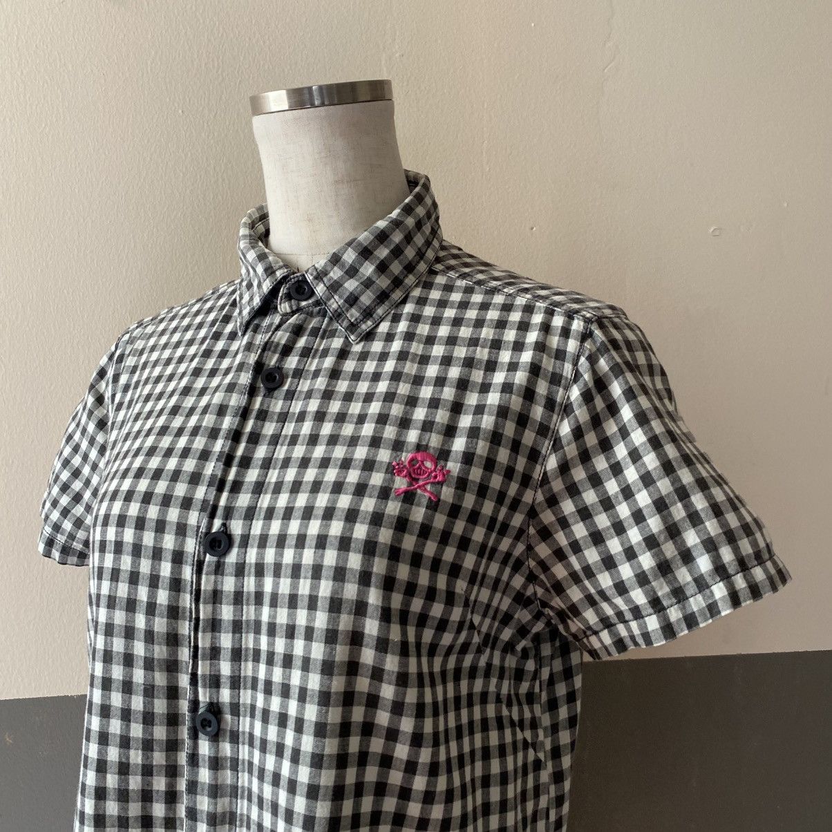 Japanese Brand ALGONQUINS Y2K Punk Black White Gingham Short Sleeve Shirt Size S / US 4 / IT 40 - 3 Thumbnail