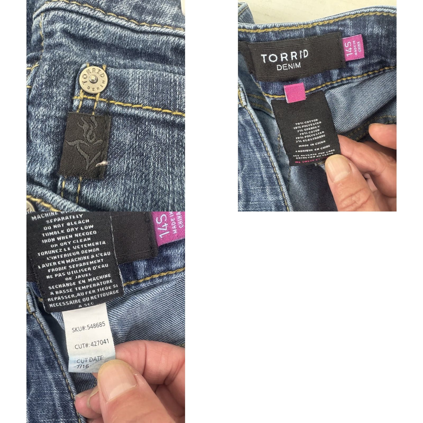Torrid Torrid Med Wash W-Whiskers Low Rise Skinny Jeans Womens Size 14S Size 36" / US 14 / IT 50 - 8 Thumbnail