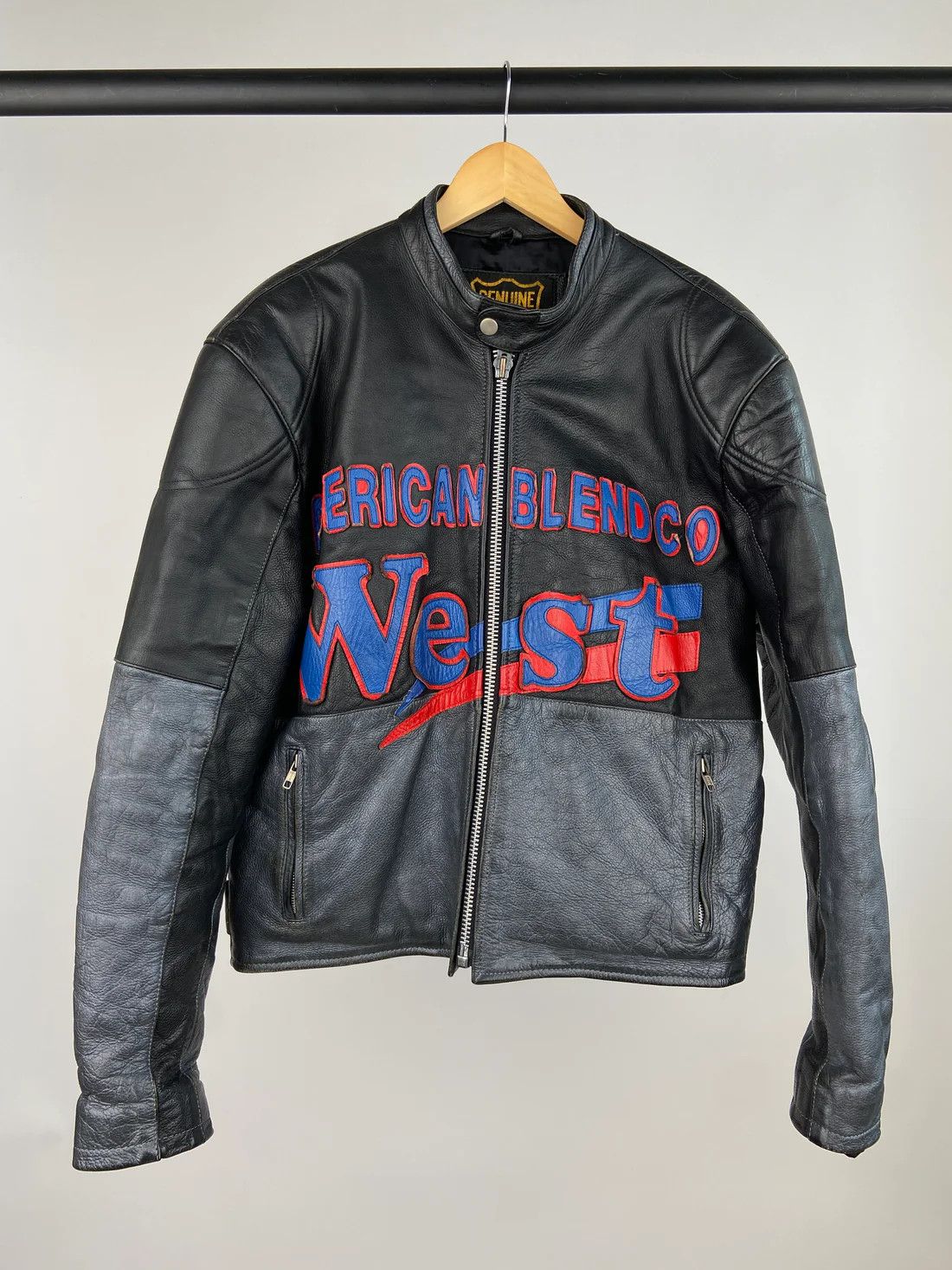 image of Genuine Leather West American Blend 90's Vintage Leather Motorbike Jacket, Men's (Size Medium)