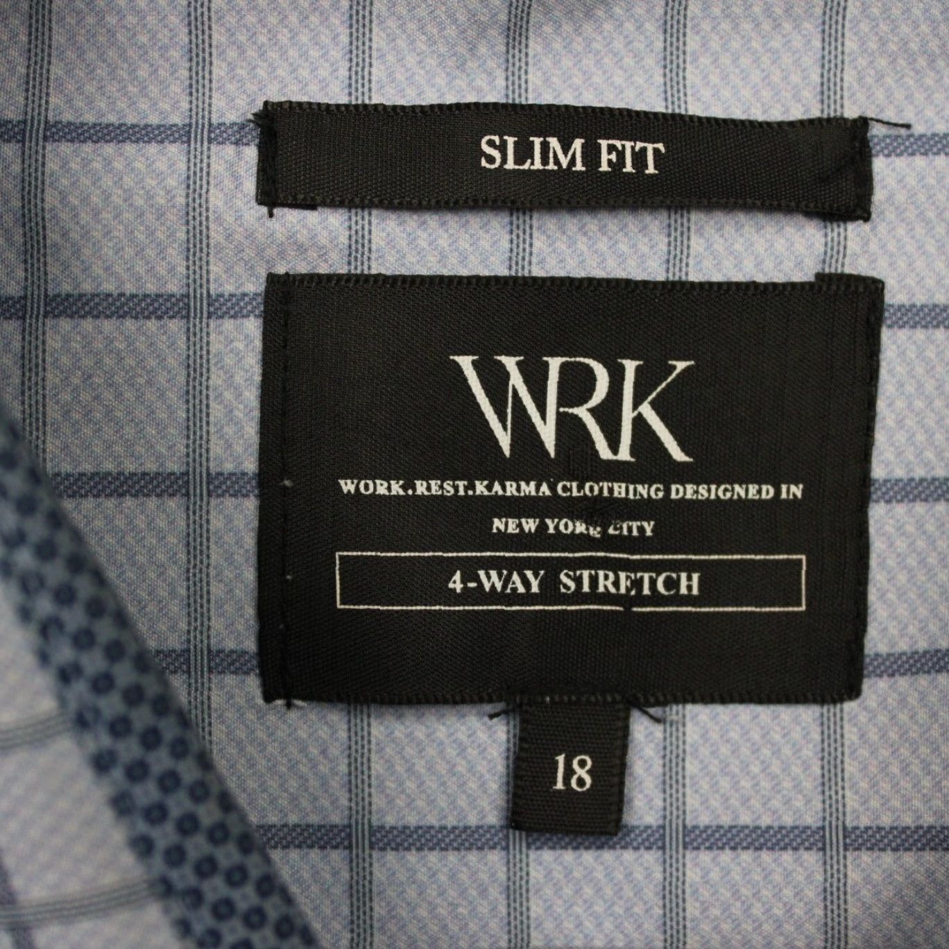 Vintage WRK Dress Shirt Mens 18 Blue Slim Fit 4-Way Stretch Polyester Blended Fabric Strc Geometric Pattern Shirt Size 48R - 2 Thumbnail