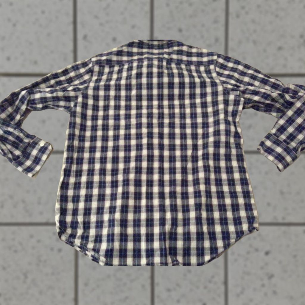 Banana Republic VINTAGE Banana Republic Dress Shirt Blue Plaid Cotton Long Sleeve L Mens Shirt Size 42R - 1 Thumbnail