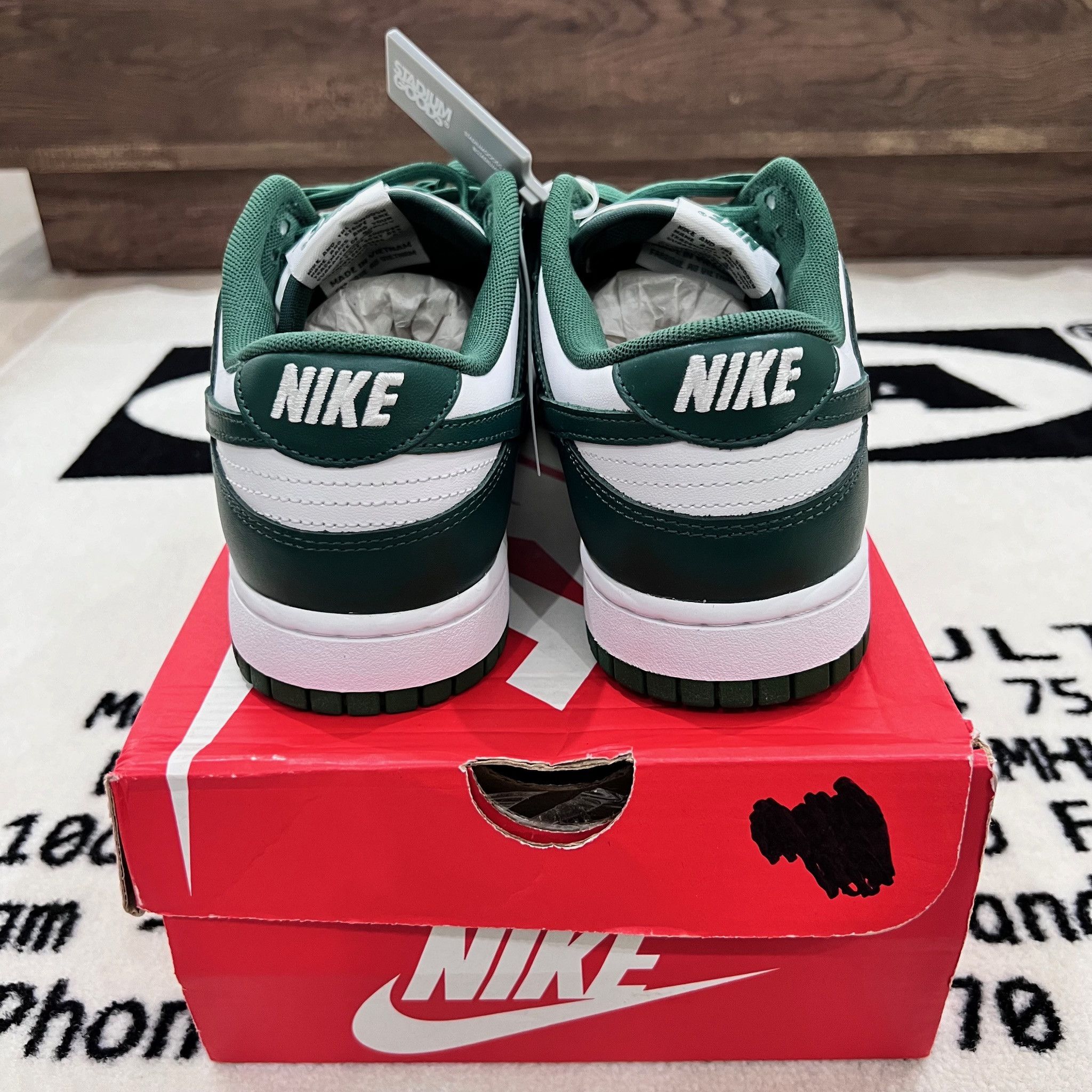 Nike Nike Dunk Low Retro White Green Michigan State - 9us Men Size US 9 / EU 42 - 4 Thumbnail