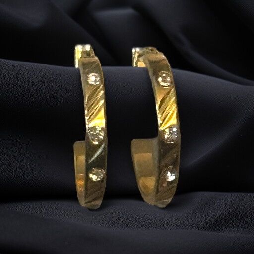 Vintage Vintage gold tone diamond cut CZ hoop earrings Size ONE SIZE - 2 Thumbnail