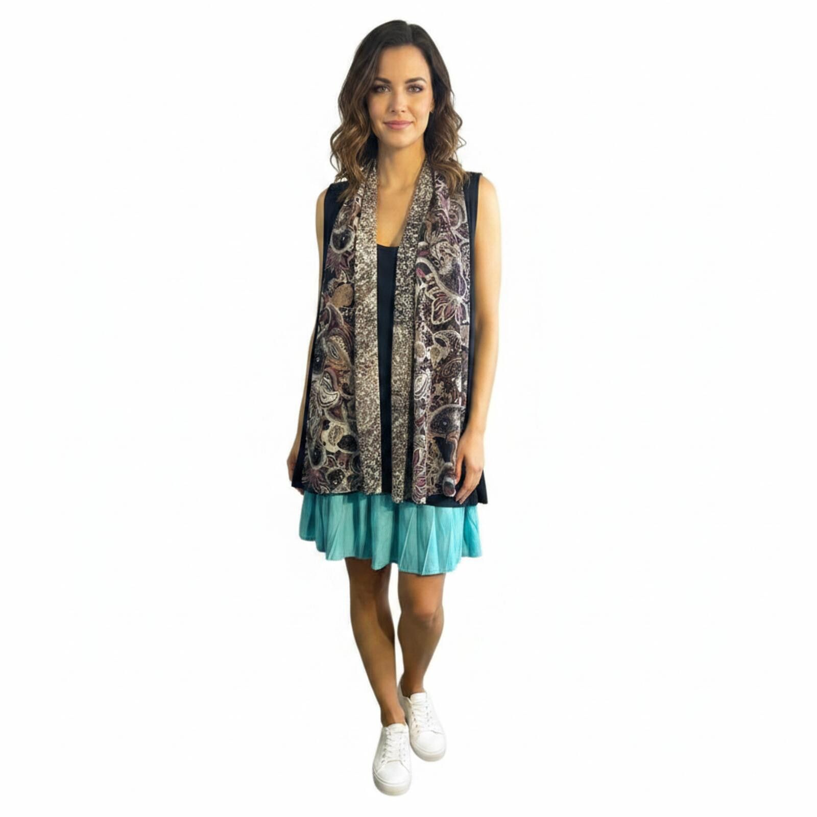 Other LOGO by Lori Goldstein S Blue Floral Vest Paisley Scarf Hem Size S / US 4 / IT 40 - 1 Thumbnail