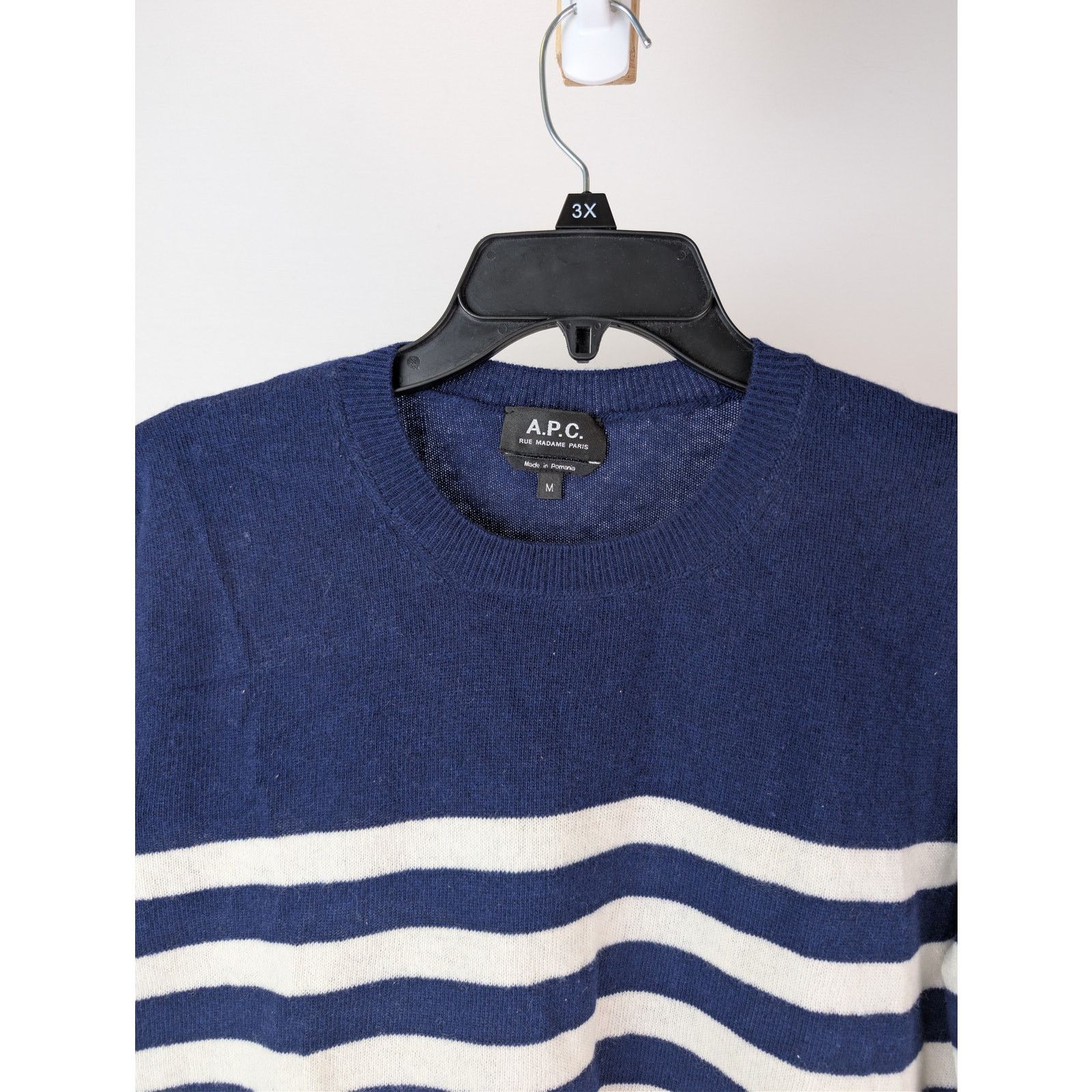 A.P.C. o1rshd1 CC20 Men's Ismael Striped Crew Knit sweater in Navy Size US M / EU 48-50 / 2 - 7 Thumbnail