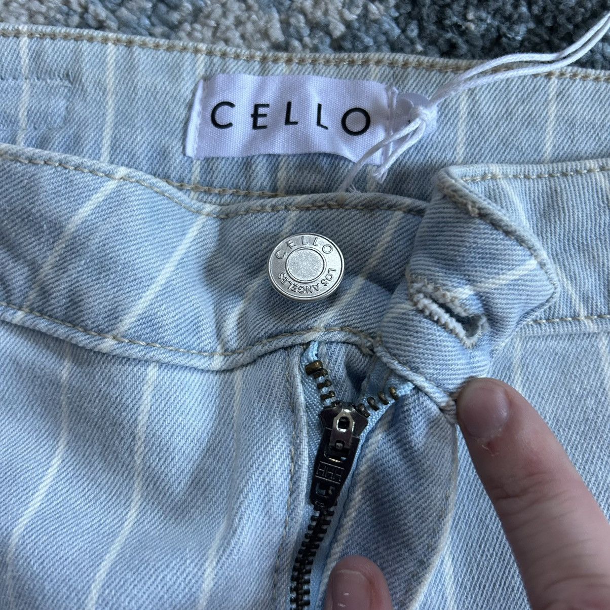 Other PALE BLUE STRiPED CELLO JEANS STRETCH FLARED BOOTCUT RAW HEM Size 28" / US 6 / IT 42 - 7 Thumbnail