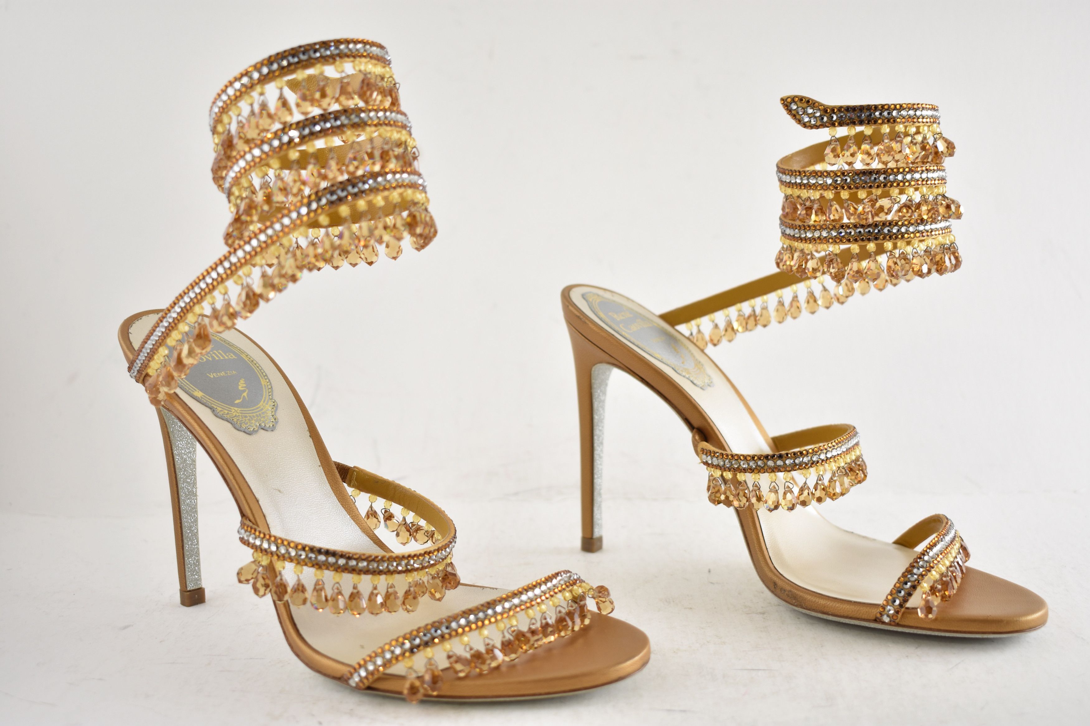 Rene Caovilla Chandelier Amber Strappy Ankle Wrap Sandal Heel Pump 36 Size US 6 / IT 36 - 4 Thumbnail